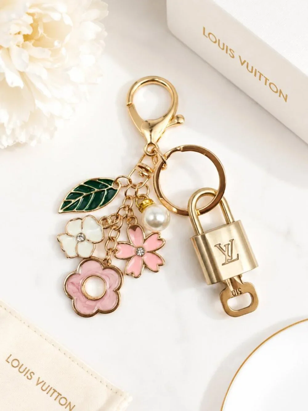 Authentic Louis Vuitton Gold Padlock 🔒 Key Set w/ Unbranded Flower Bag Charm